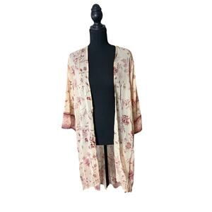 Maurices Floral Duster Kimono Medium NWT Boho Open Front Long Cardigan Cream